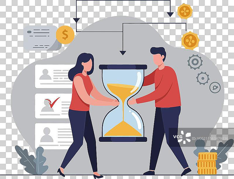 两个人在简约风格中交换沙漏图片素材