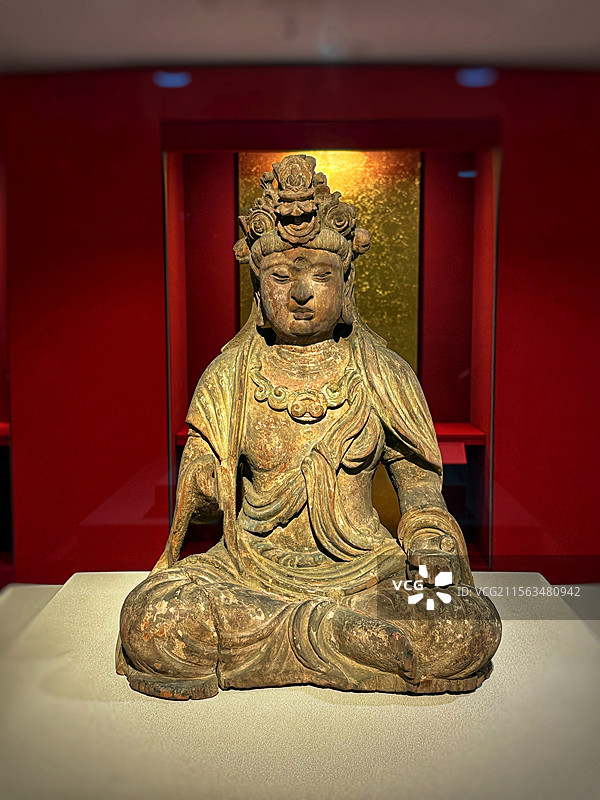 上海博物馆（元代宫廷佛教艺术）—彩绘木雕观音三十二应身/沥粉贴金工艺/禅定手印仪轨图片素材