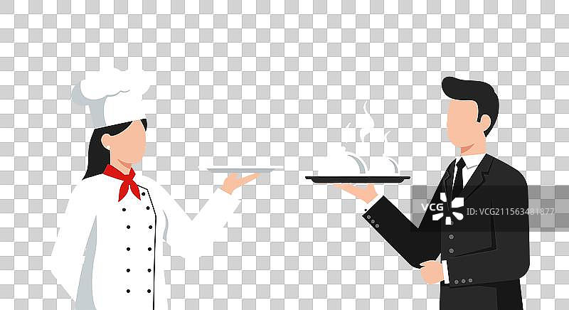 厨师向服务员展示一道菜肴图片素材