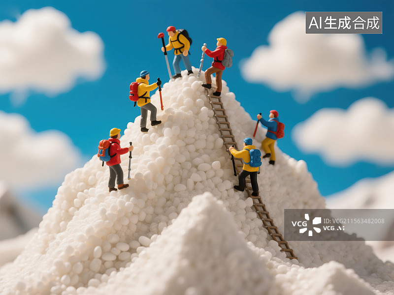 【AI数字艺术】微缩登山者勇攀雪山之巅图片素材