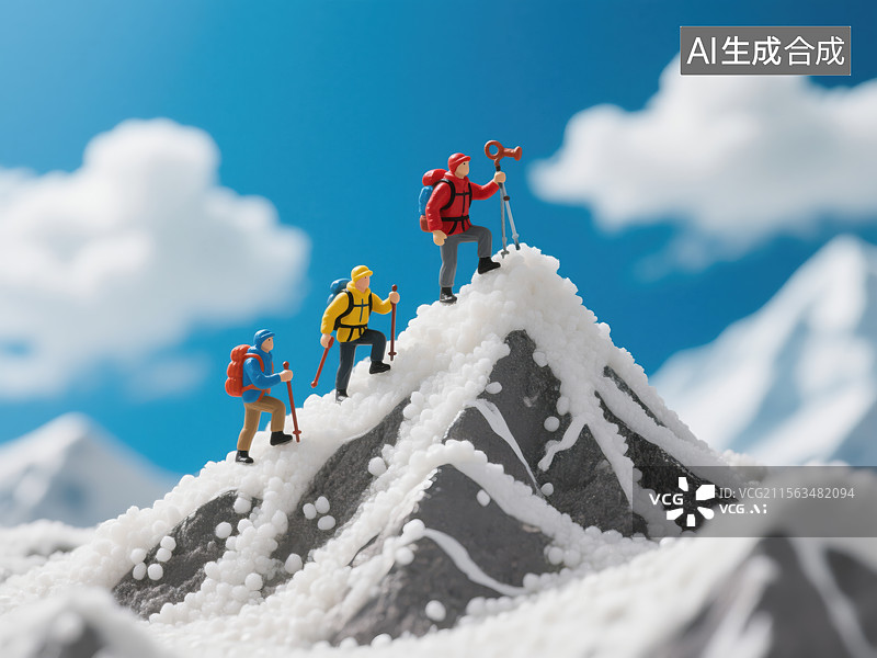 【AI数字艺术】微缩登山者勇攀雪山之巅图片素材