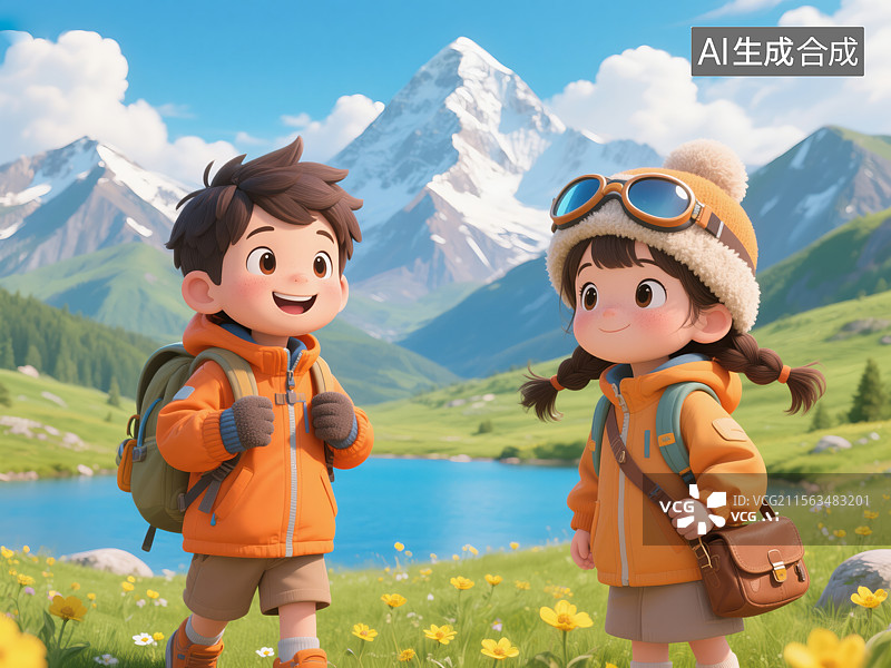 【AI数字艺术】卡通人物的户外探险之旅图片素材