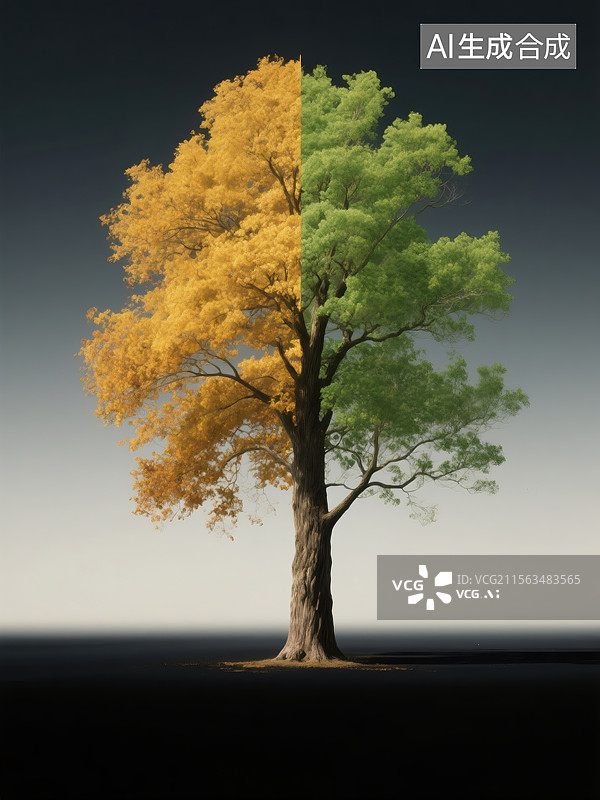 【AI数字艺术】季节交替的双色树图片素材