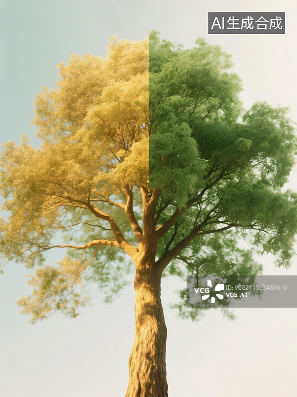 【AI数字艺术】季节交替的双色树图片素材