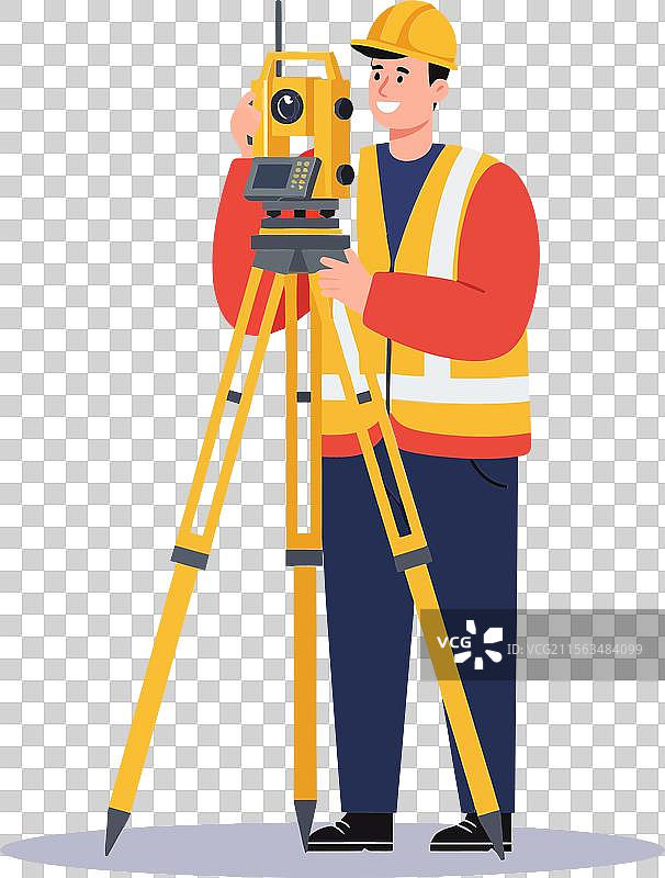 在建筑工地上使用经纬仪的测量员图片素材