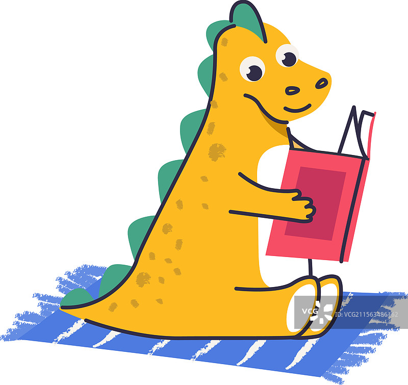 在地毯上阅读书籍的恐龙图片素材