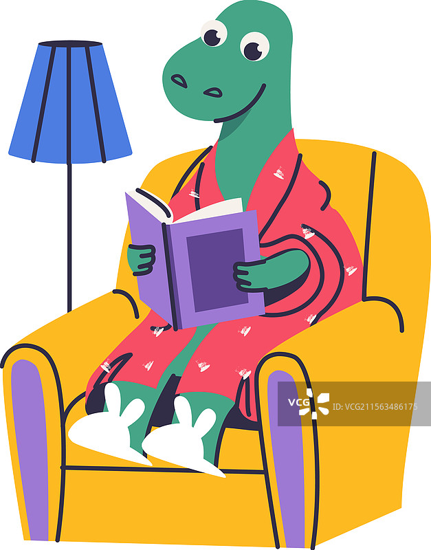 沙发上的恐龙在读书图片素材