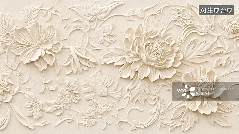 【AI数字艺术】花朵叶子植物浮雕图片素材