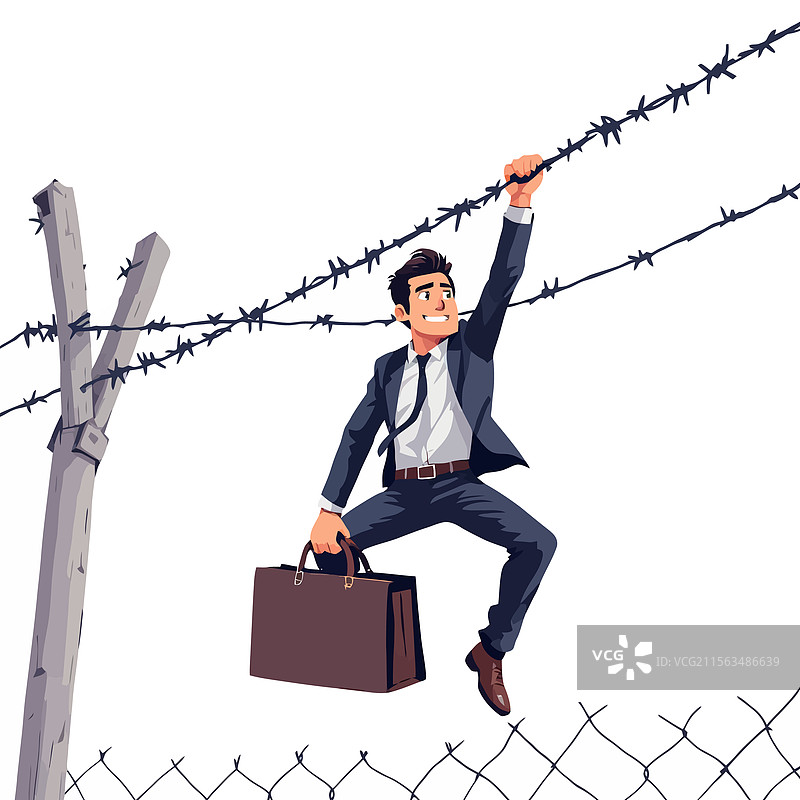 商人挂在铁丝网上图片素材
