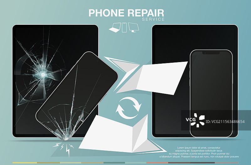 手机维修服务中的破损显示屏图片素材