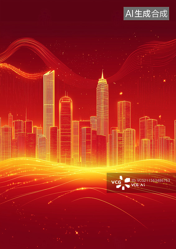 【AI数字艺术】金色城市剪影轮廓图片素材