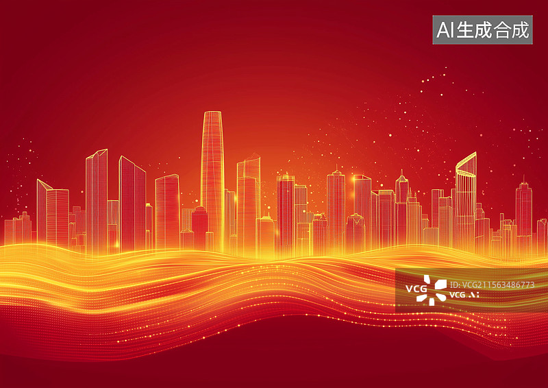 【AI数字艺术】金色城市剪影轮廓图片素材