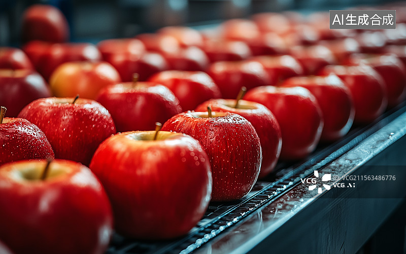 【AI数字艺术】工厂里传送带上的苹果图片素材