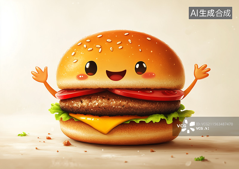 【AI数字艺术】一个可爱的卡通汉堡图片素材