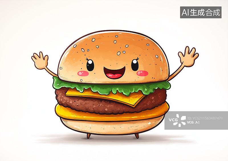【AI数字艺术】一个可爱的卡通汉堡图片素材
