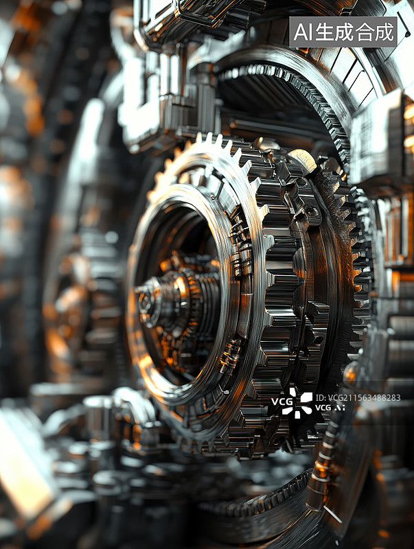 【AI数字艺术】机械齿轮装置特写图片素材