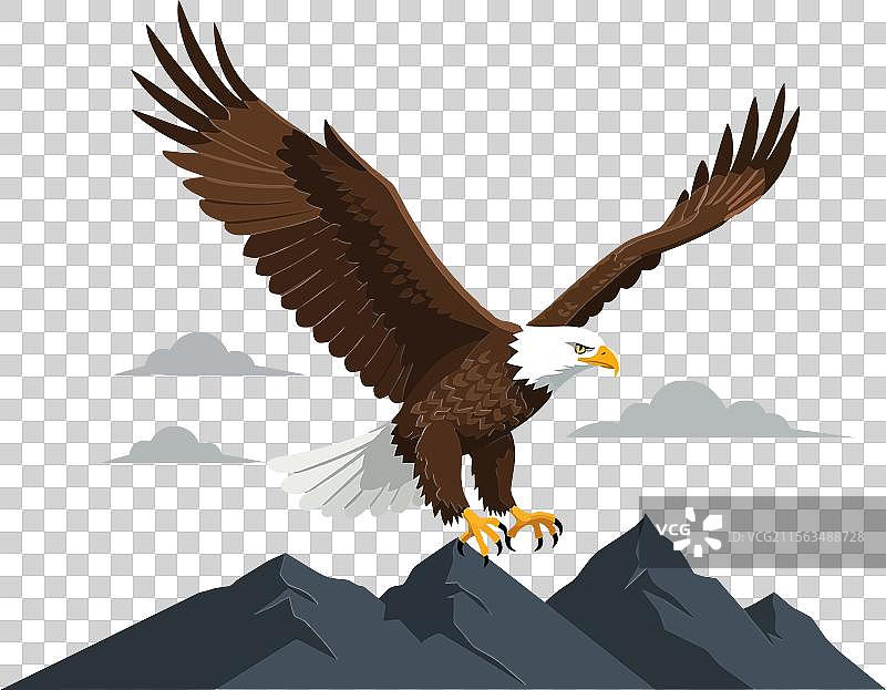 在平面设计艺术中翱翔于山脉之上的鹰图片素材