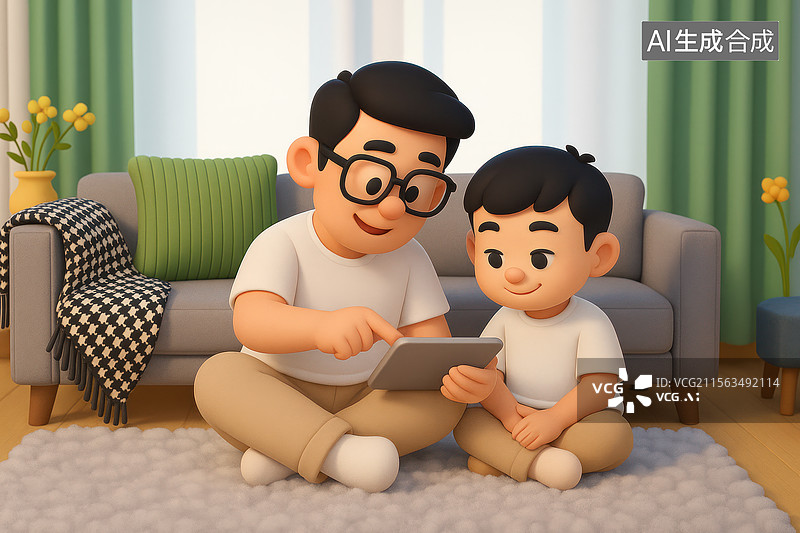 【AI数字艺术】卡通父子亲子互动图片素材