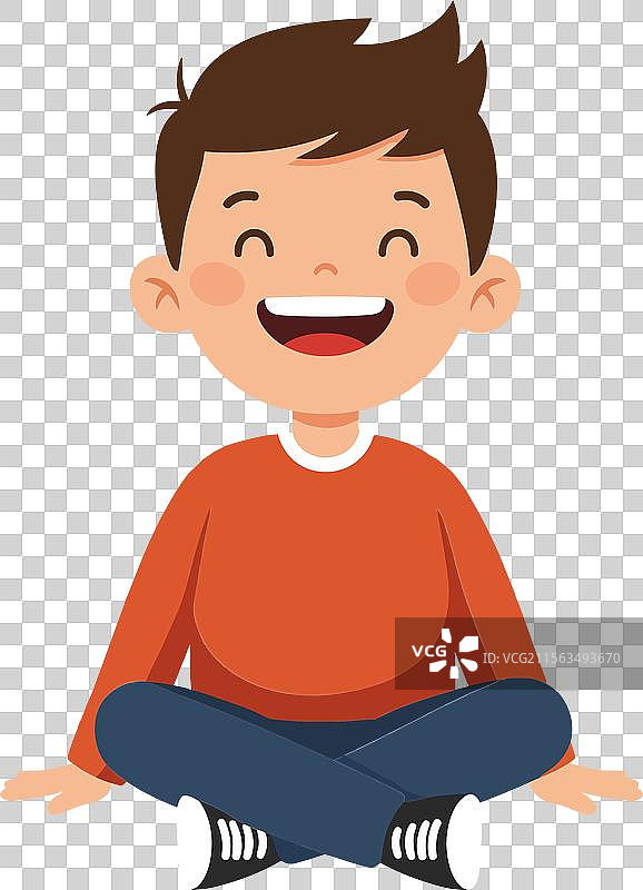 快乐的孩子以扁平风格盘腿坐着图片素材