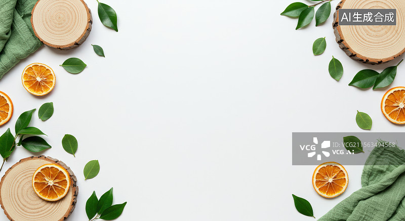 【AI数字艺术】自然元素与橙片的创意布局图片素材