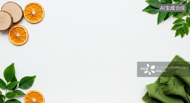 【AI数字艺术】橙片与绿叶的自然布局图片素材