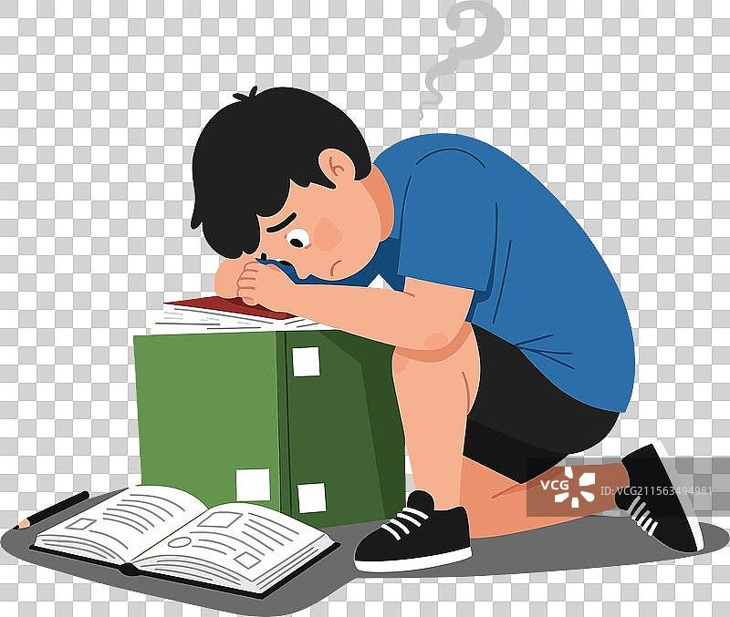 男孩在扁平风格中沮丧地学习图片素材