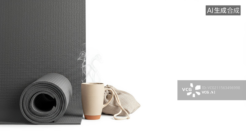 【AI数字艺术】瑜伽垫、热饮和小包图片素材