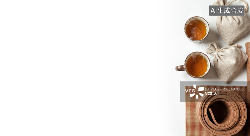 【AI数字艺术】瑜伽垫、茶杯和布袋图片素材