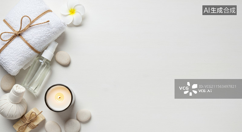 【AI数字艺术】白色背景上的水疗护理用品图片素材