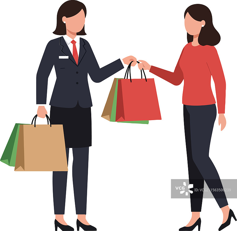 两位女性在公寓里交换购物袋图片素材