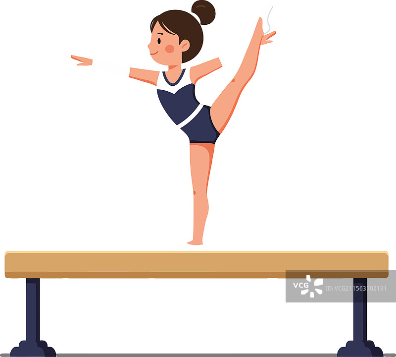 体操运动员在平衡木上优雅地保持平衡姿势图片素材