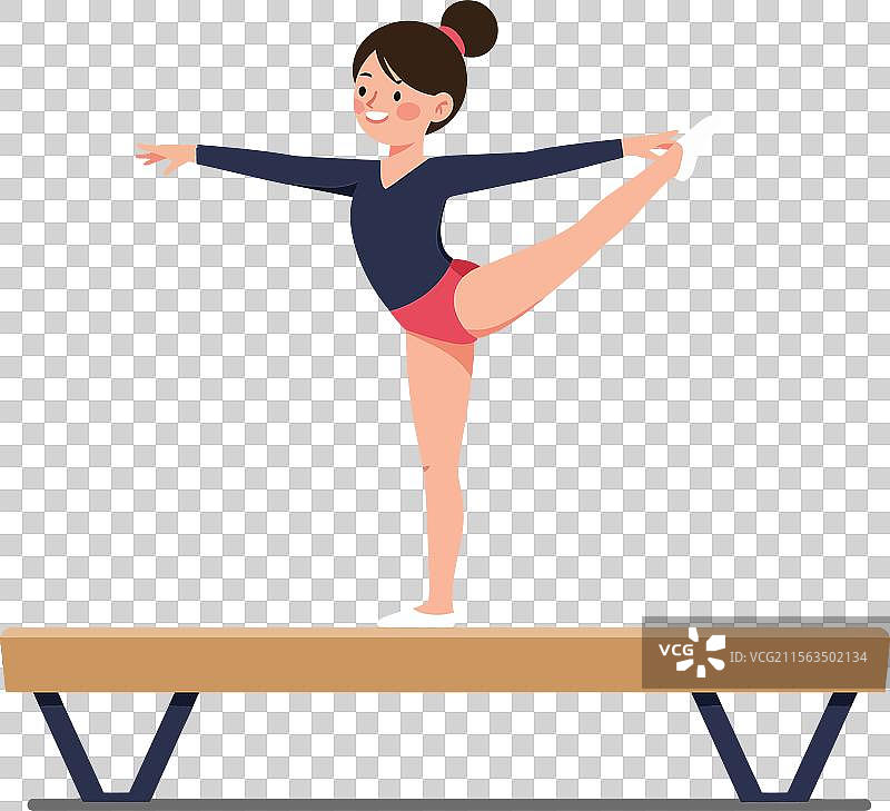 体操运动员在平衡木上表演动作图片素材