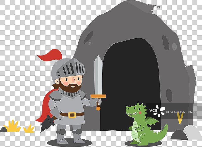 骑士英勇地站着，手持剑在身旁图片素材