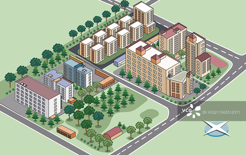 城市俯瞰大楼建筑卡通立体插画图片素材