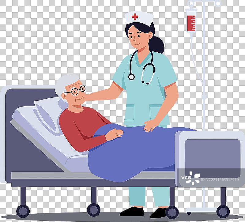 关心的护士在协助老年患者图片素材
