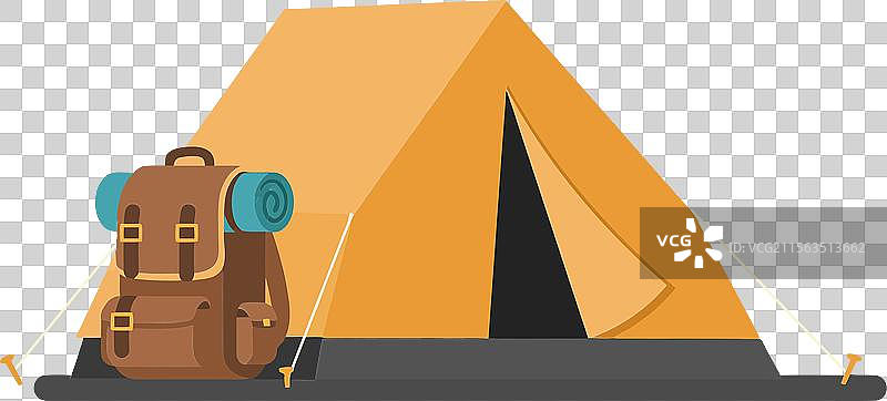 平面设计艺术中的露营帐篷与背包图片素材