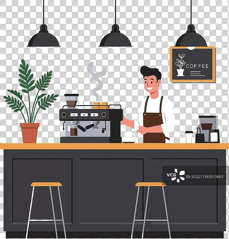 在现代咖啡馆中，咖啡师正在准备咖啡图片素材