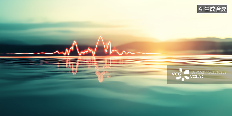 【AI数字艺术】海面上升曲线心跳股票经济光绘创意摄影艺术作品图片素材