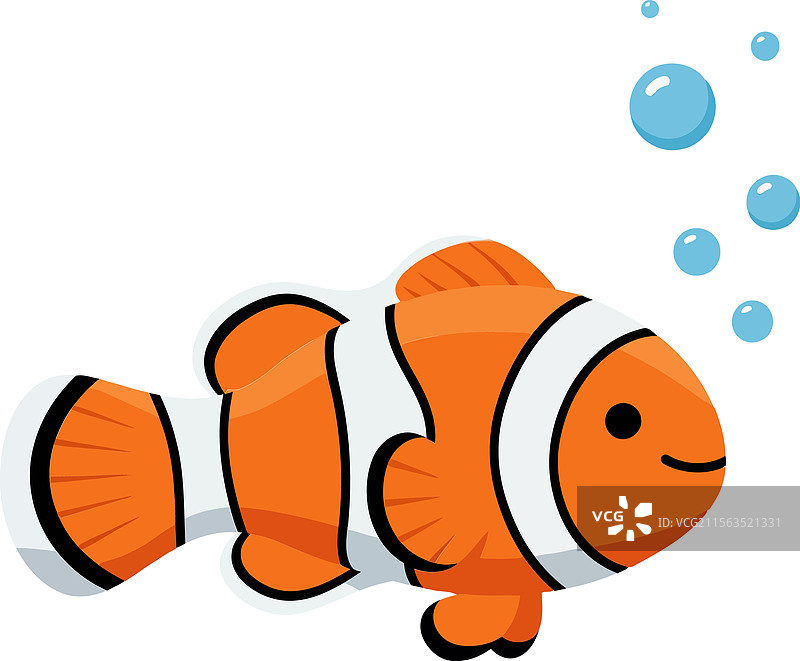 小丑鱼在气泡中游泳，背景平坦且图片素材