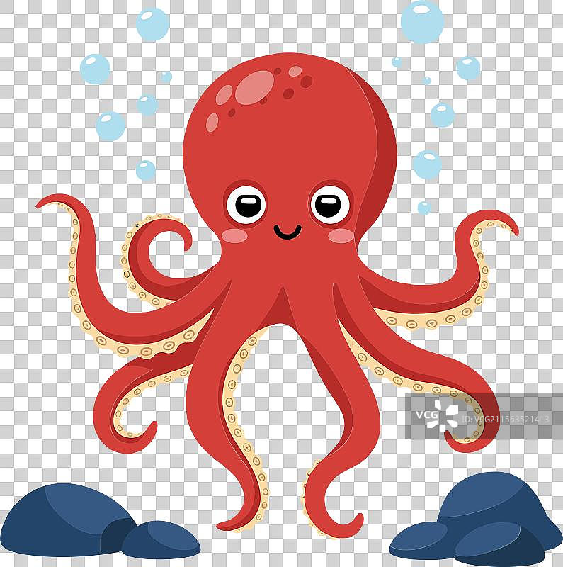 可爱的红色章鱼角色设计，扁平风格图片素材
