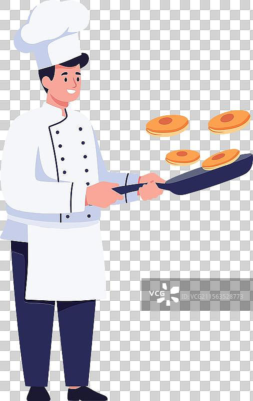 厨师在动态动作中翻转煎饼图片素材