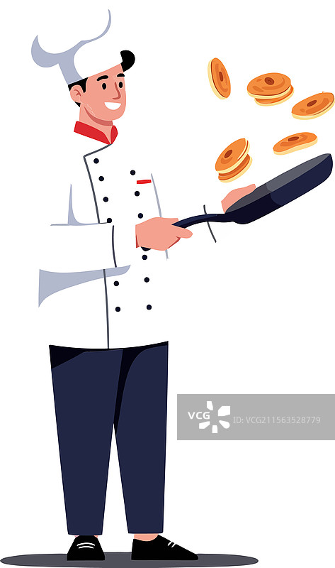 厨师在平底锅中翻转煎饼图片素材