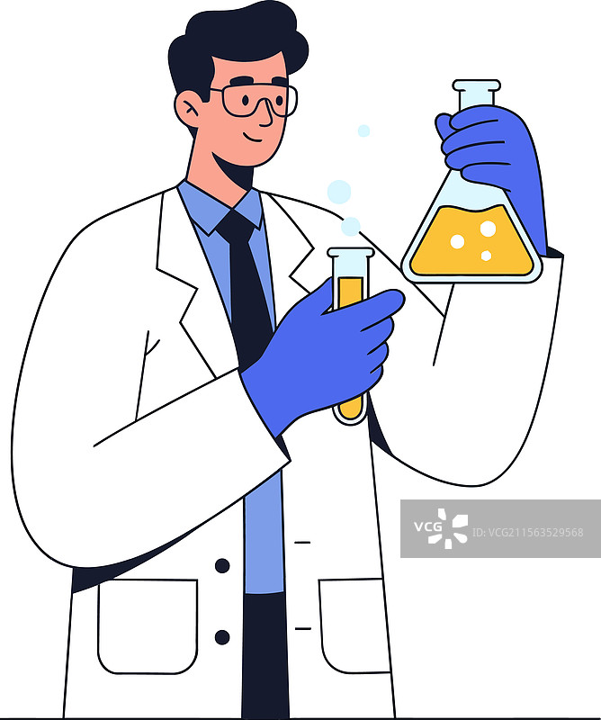 科学家在实验室中用烧瓶进行实验图片素材