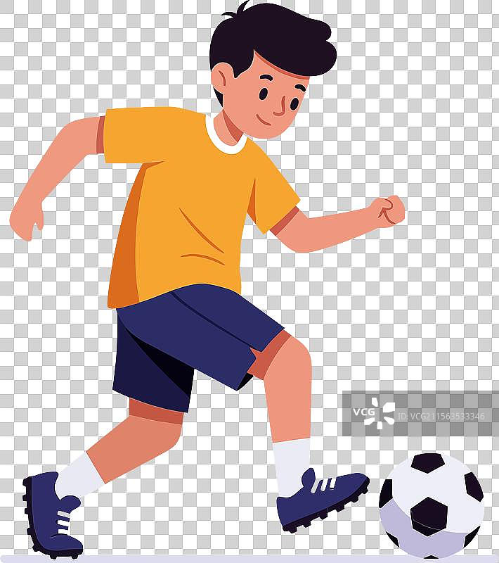 年轻男孩在动态姿势中运球足球图片素材