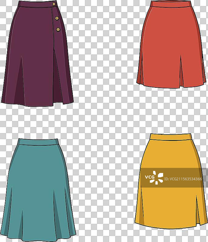 时尚裙子的多彩系列平面图图片素材