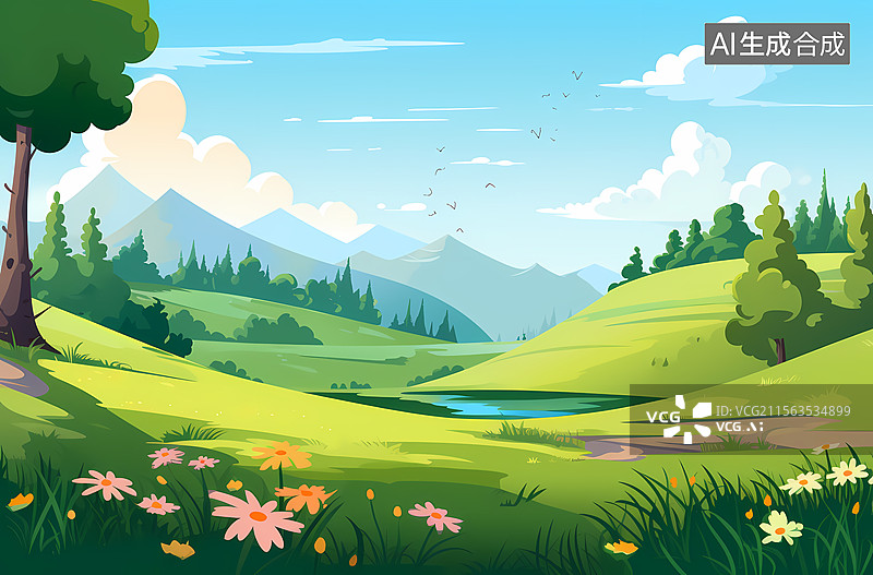 【AI数字艺术】美丽的春田风光图片素材