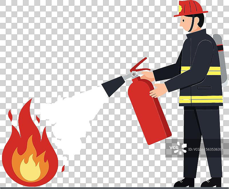 穿着制服的消防员使用灭火器图片素材