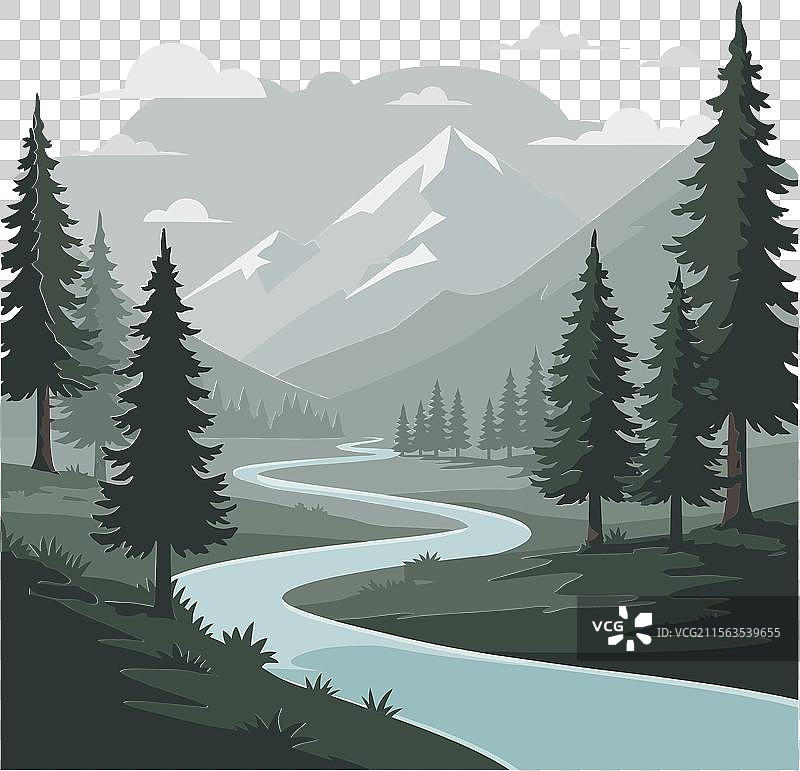 宁静的河流蜿蜒穿过郁郁葱葱的森林图片素材