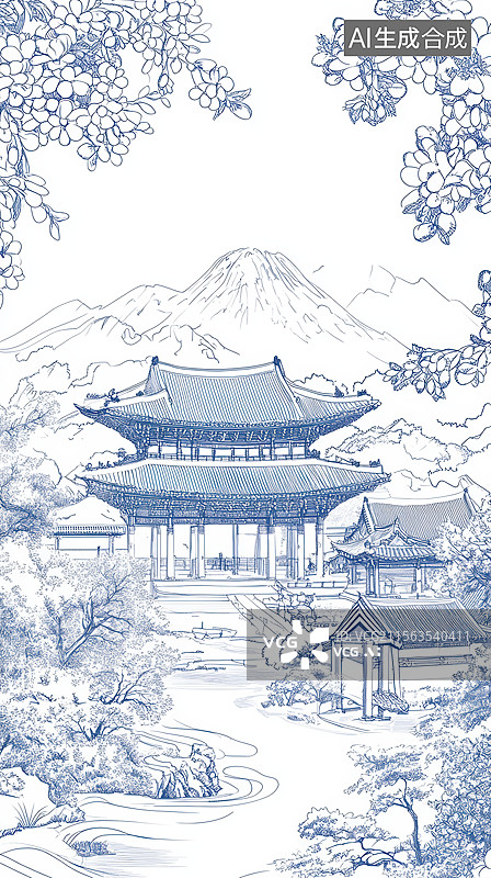 【AI数字艺术】古风建筑线条图片素材