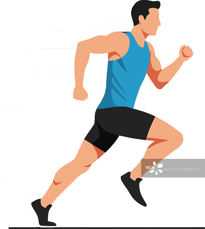 动态男性跑者在运动中的扁平设计图片素材